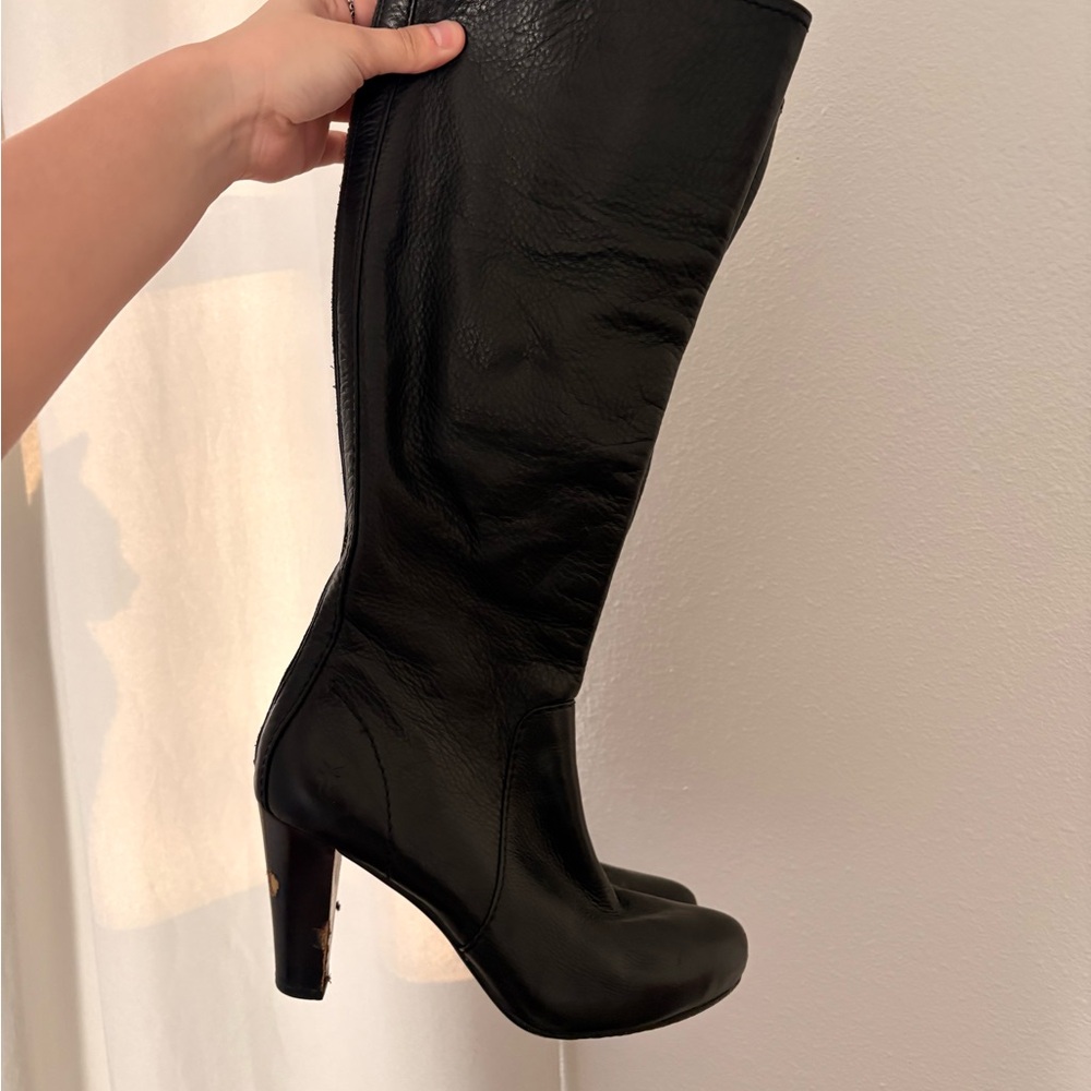 Frye Black Leather Heeled Boots